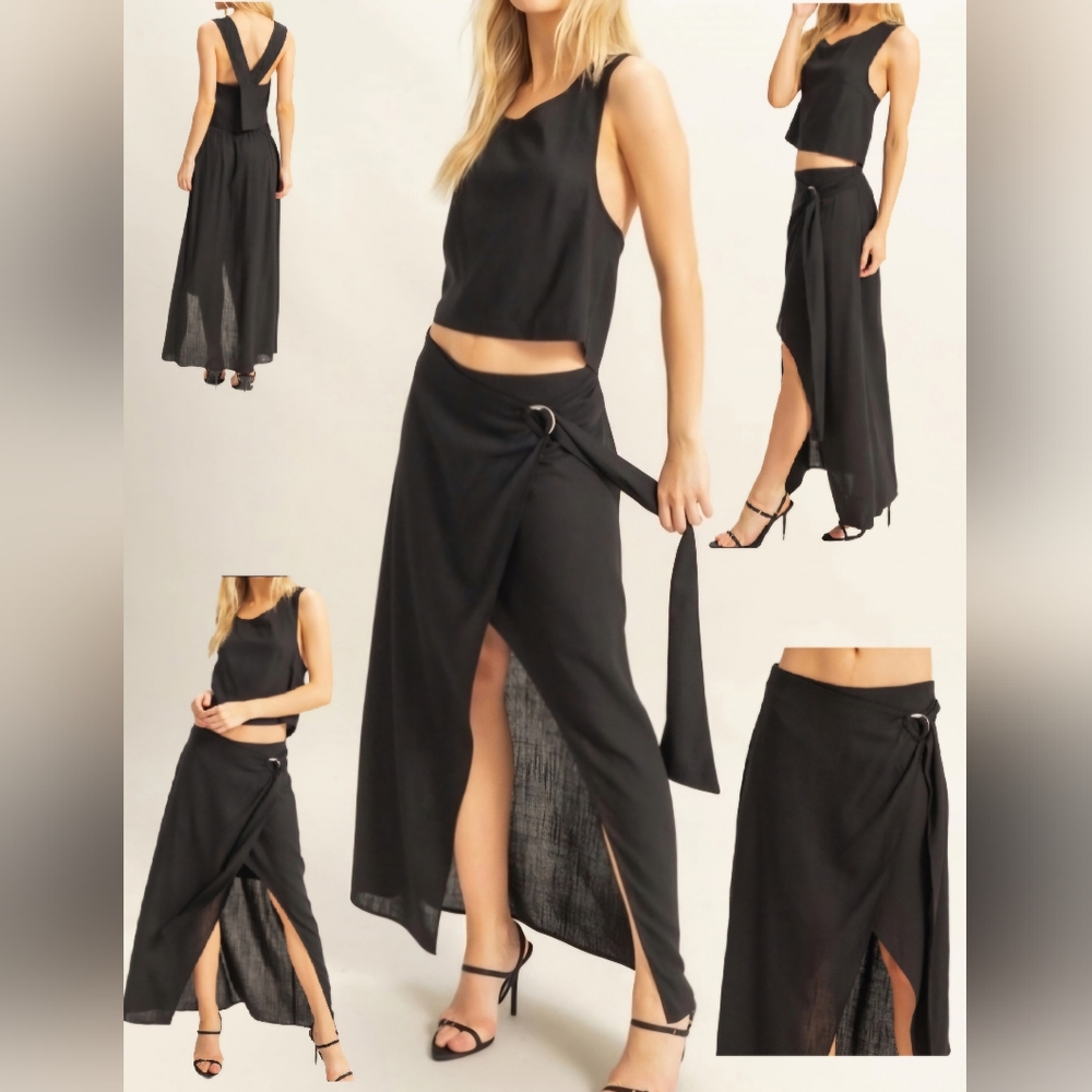 #521 🛑0520 S,M,L Fabulous Sleeveless Top and Wrap Skirt 2pcs Set